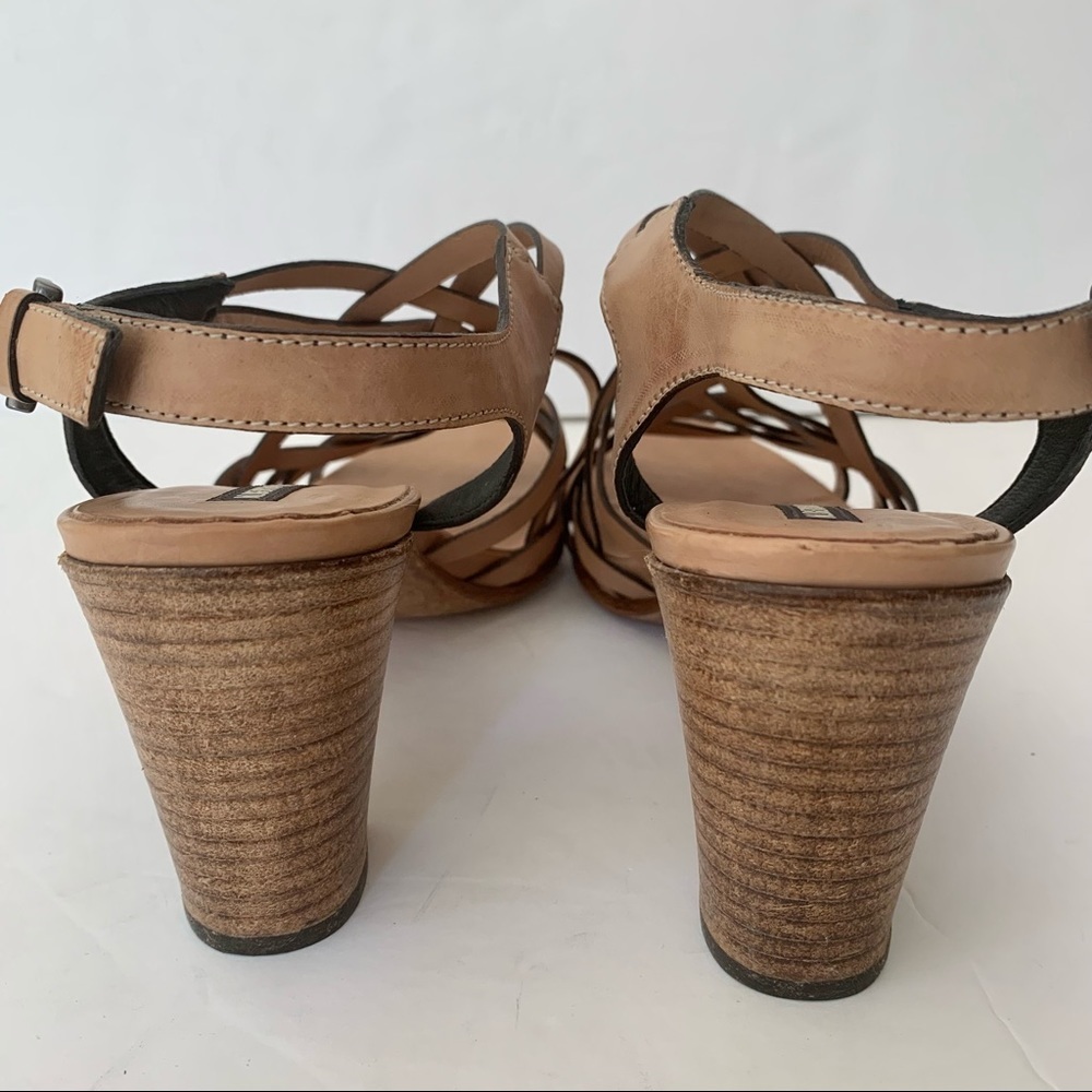 New ALBERTO FERMANI Strappy Block Heel Sandals Leather Tan Made In Italy - Picture 8 of 16